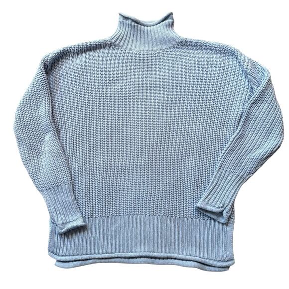 Haven Well Within Shaker Knit Funnel Neck Sweater Pale Blue Chunky Women's Large - Picture 1 of 6